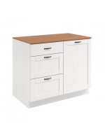 Armário bancada para cozinha com uma porta e três gavetas na cor branco lavado com honey / coleção Alma